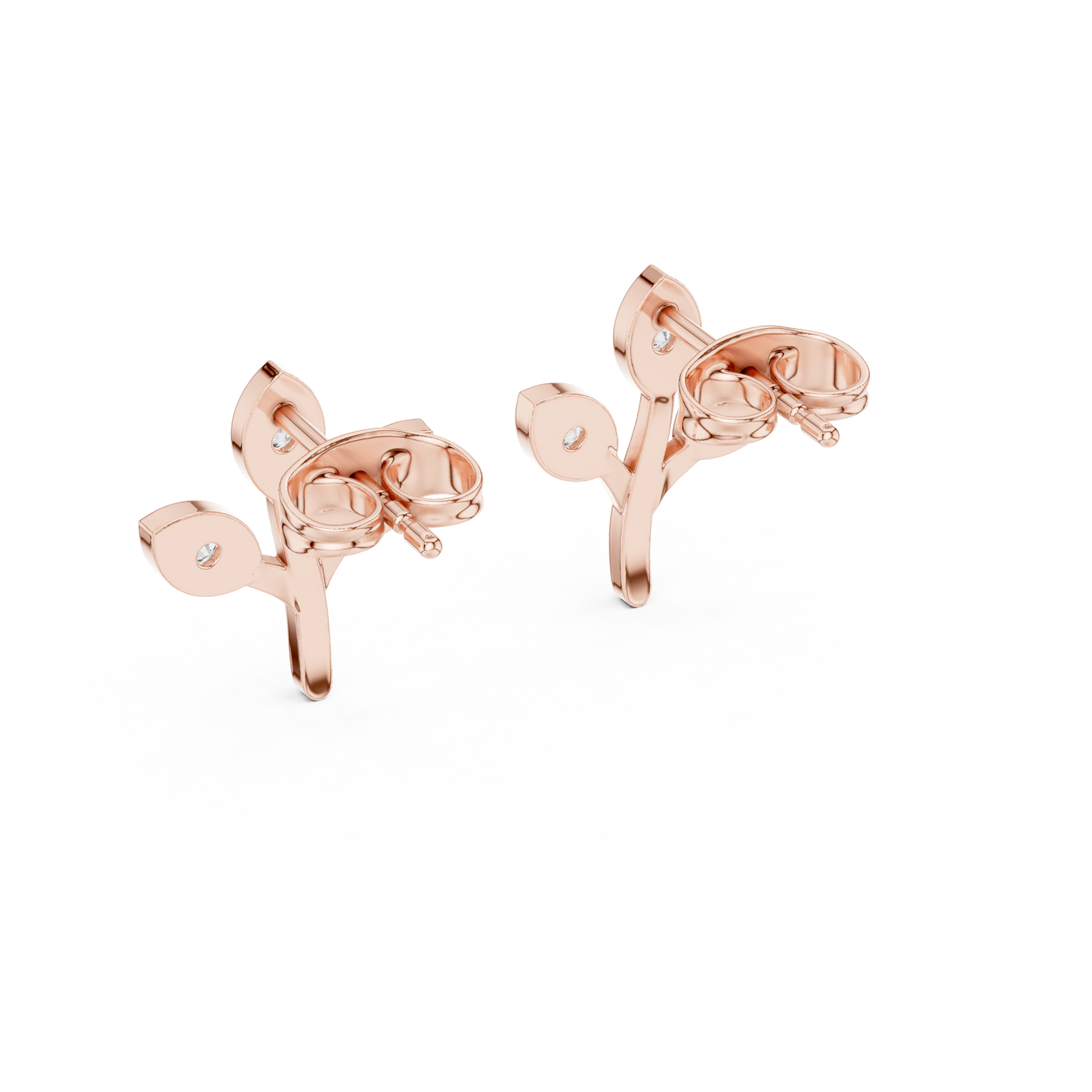 Leaf Shaped Stud Earrings With Round Diamond