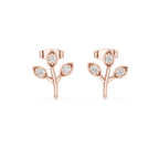 Leaf Shaped Stud Earrings With Round Diamond