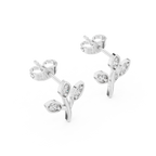 Leaf Shaped Stud Earrings With Round Diamond