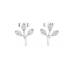 Leaf Shaped Stud Earrings With Round Diamond