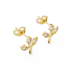 Leaf Shaped Stud Earrings With Round Diamond