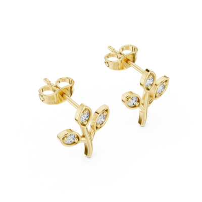 Leaf Shaped Stud Earrings With Round Diamond