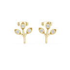 Leaf Shaped Stud Earrings With Round Diamond