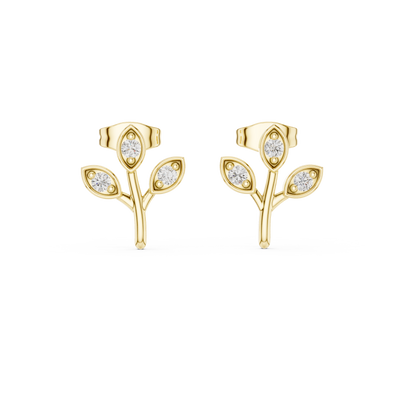 Leaf Shaped Stud Earrings With Round Diamond
