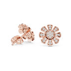 Unique Flower Stud Earrings With Round Cut Diamond