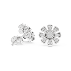 Unique Flower Stud Earrings With Round Cut Diamond