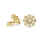 Unique Flower Stud Earrings With Round Cut Diamond