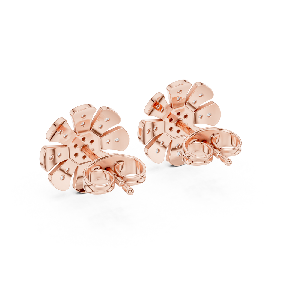 Unique Flower Stud Earrings With Round Cut Diamond