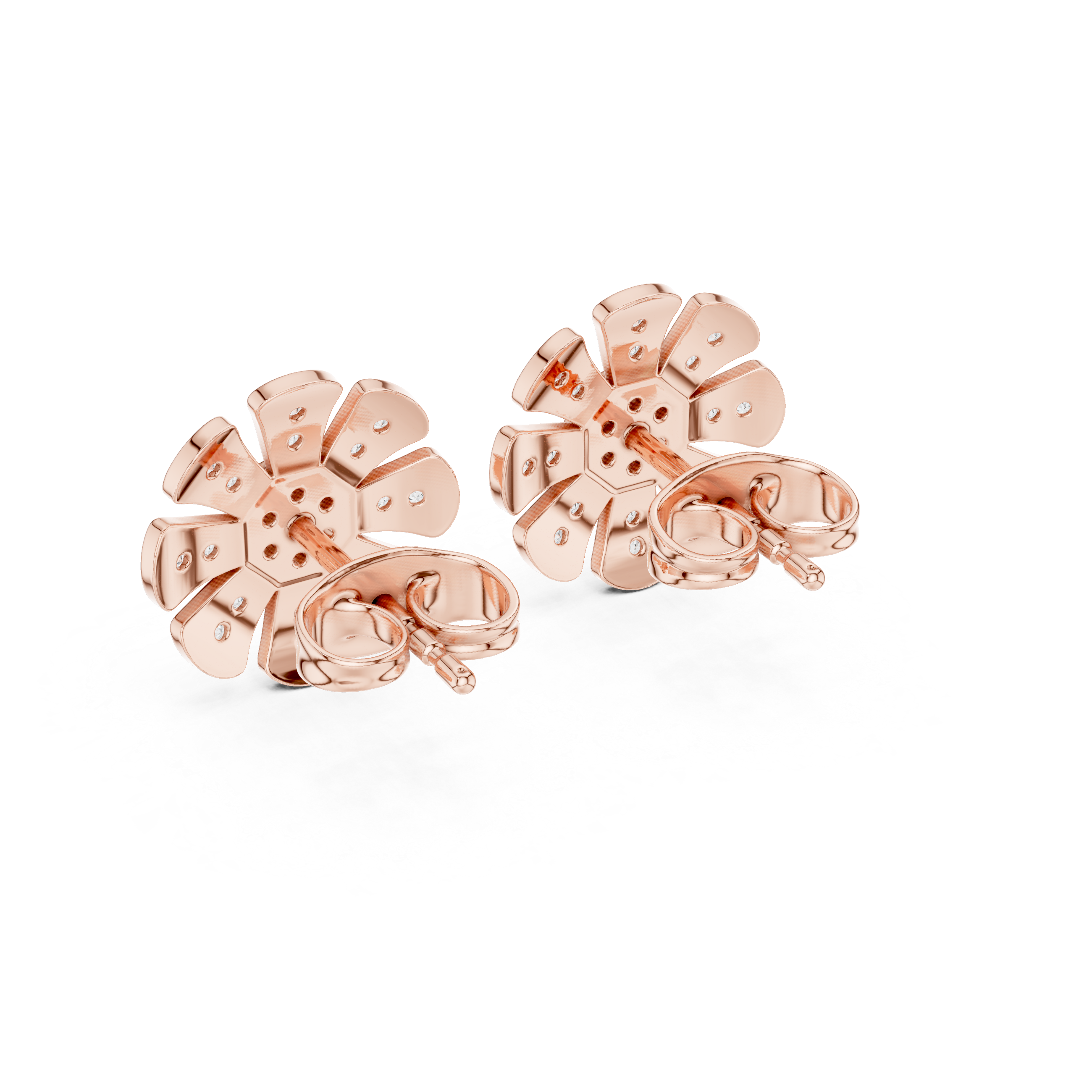 Unique Flower Stud Earrings With Round Cut Diamond