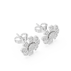 Unique Flower Stud Earrings With Round Cut Diamond