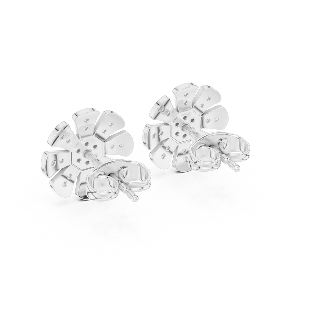 Unique Flower Stud Earrings With Round Cut Diamond