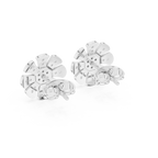 Unique Flower Stud Earrings With Round Cut Diamond