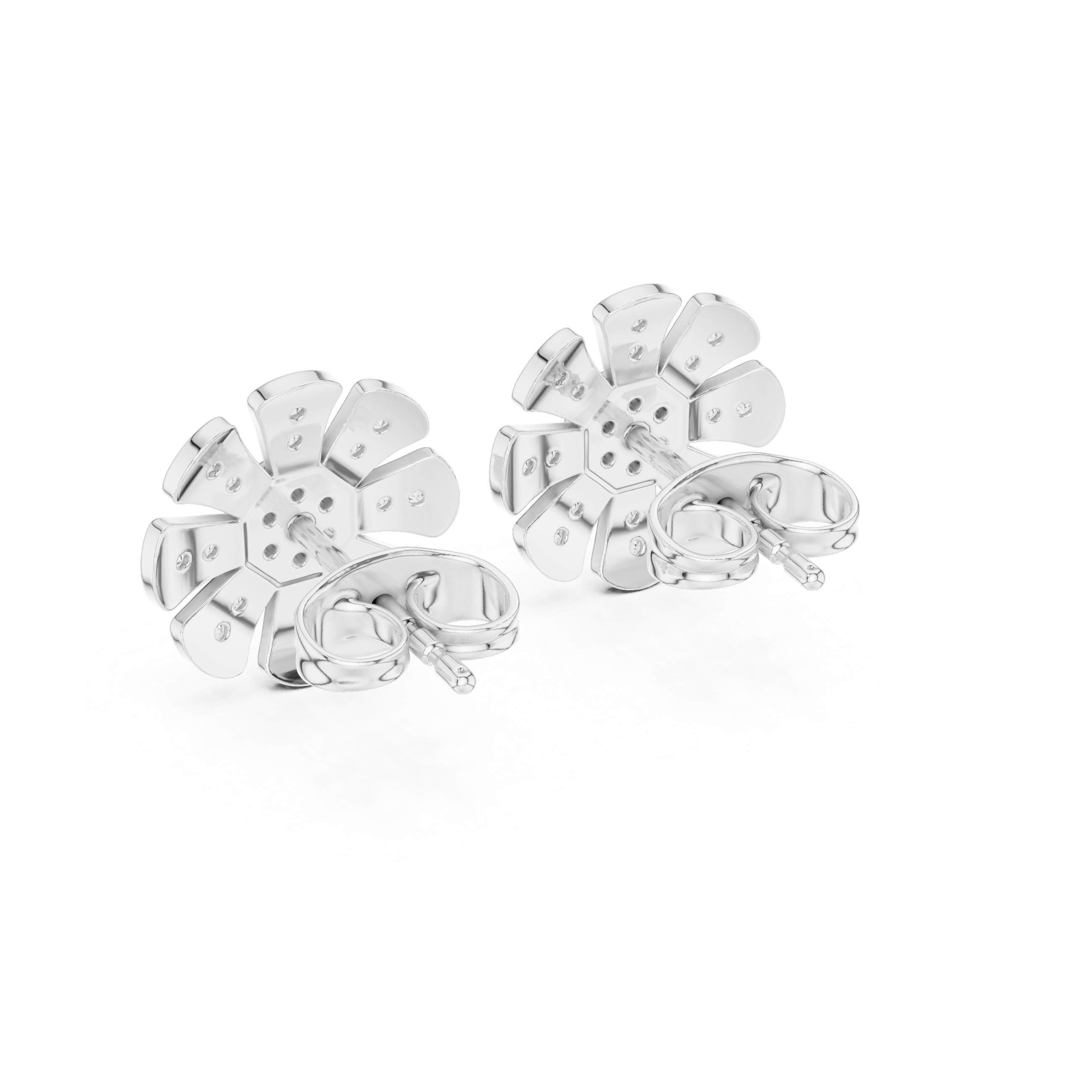 Unique Flower Stud Earrings With Round Cut Diamond