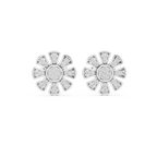 Unique Flower Stud Earrings With Round Cut Diamond