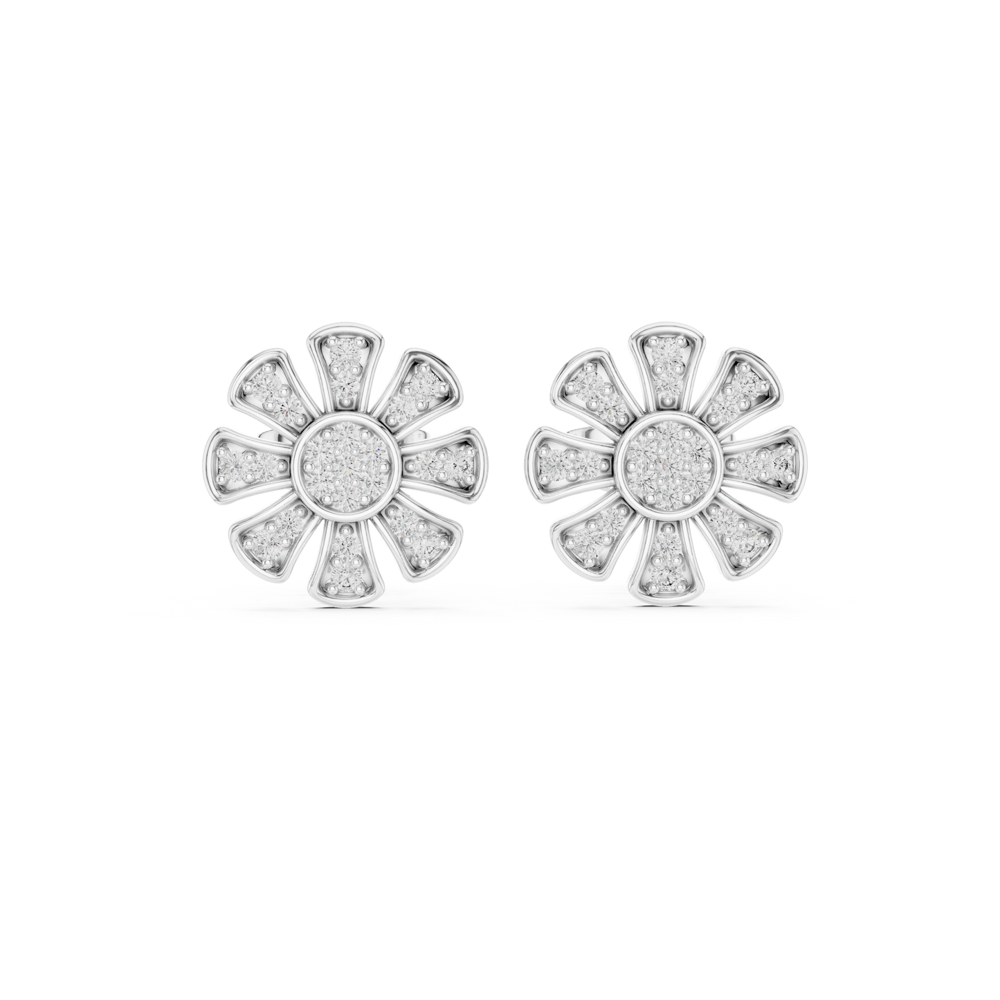Unique Flower Stud Earrings With Round Cut Diamond