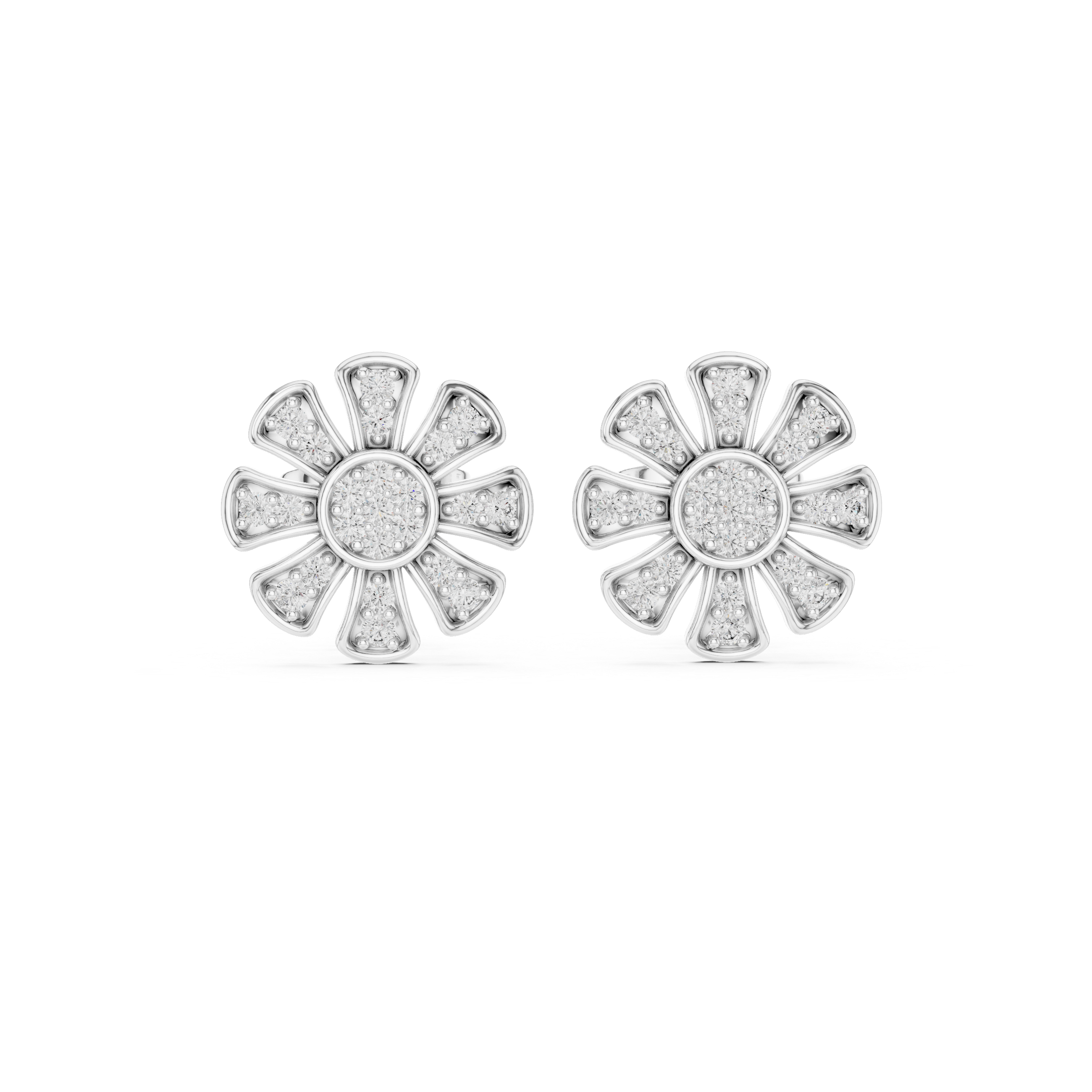 Unique Flower Stud Earrings With Round Cut Diamond