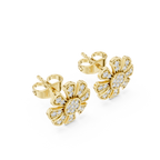 Unique Flower Stud Earrings With Round Cut Diamond