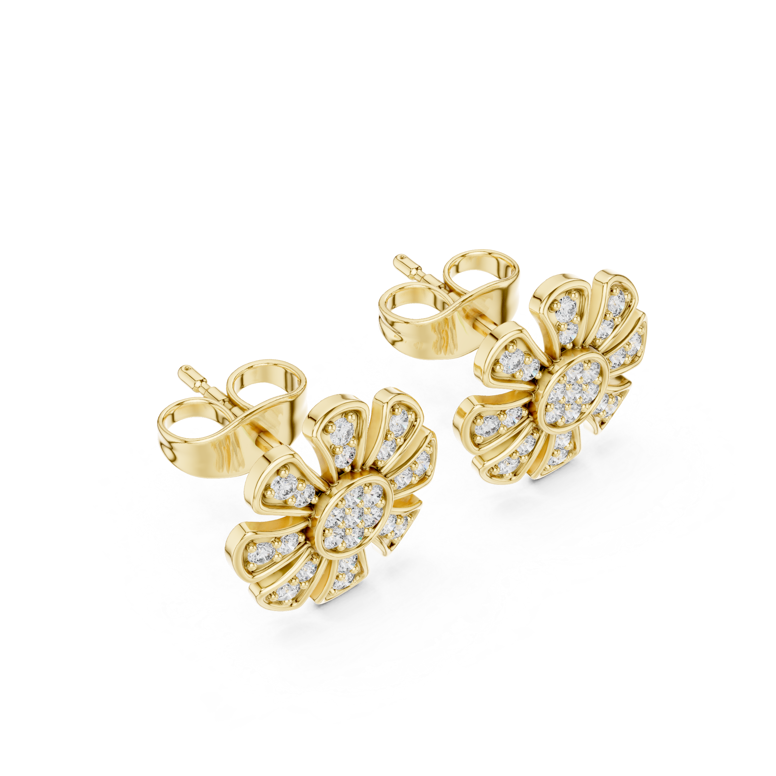 Unique Flower Stud Earrings With Round Cut Diamond