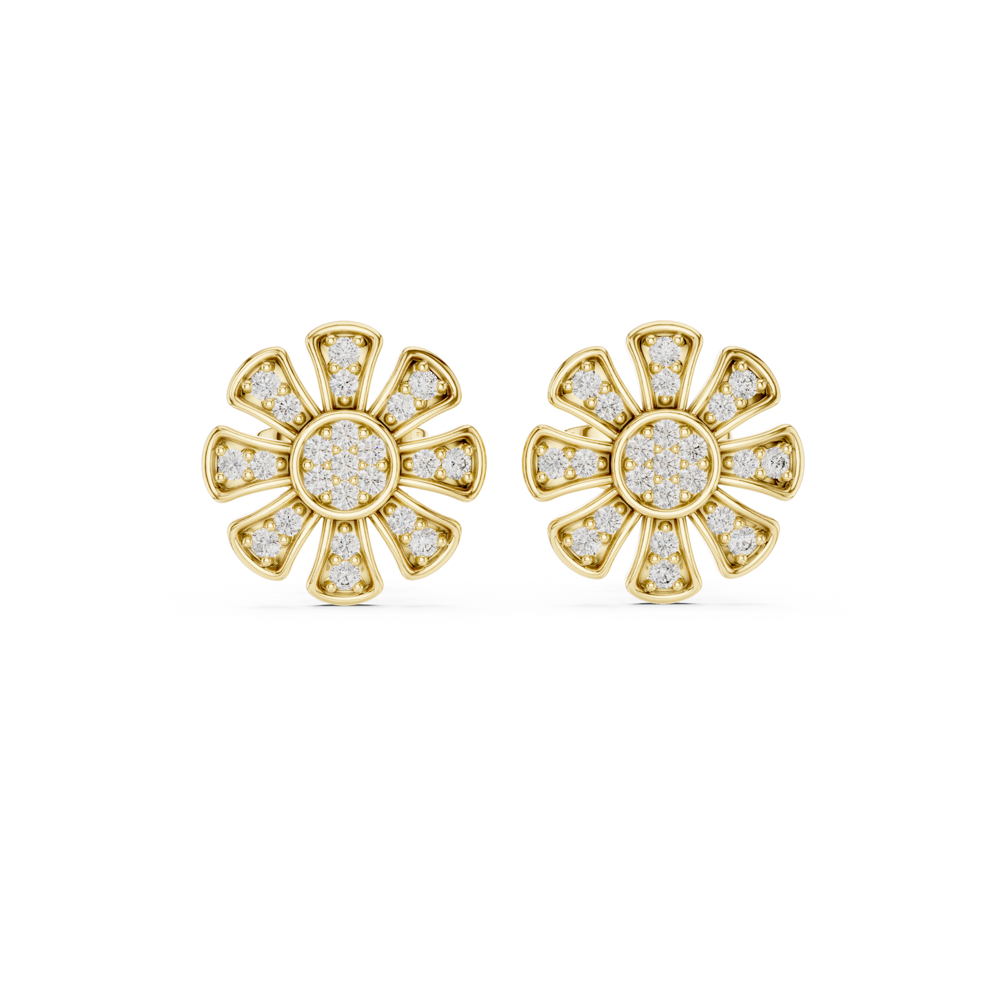 Unique Flower Stud Earrings With Round Cut Diamond