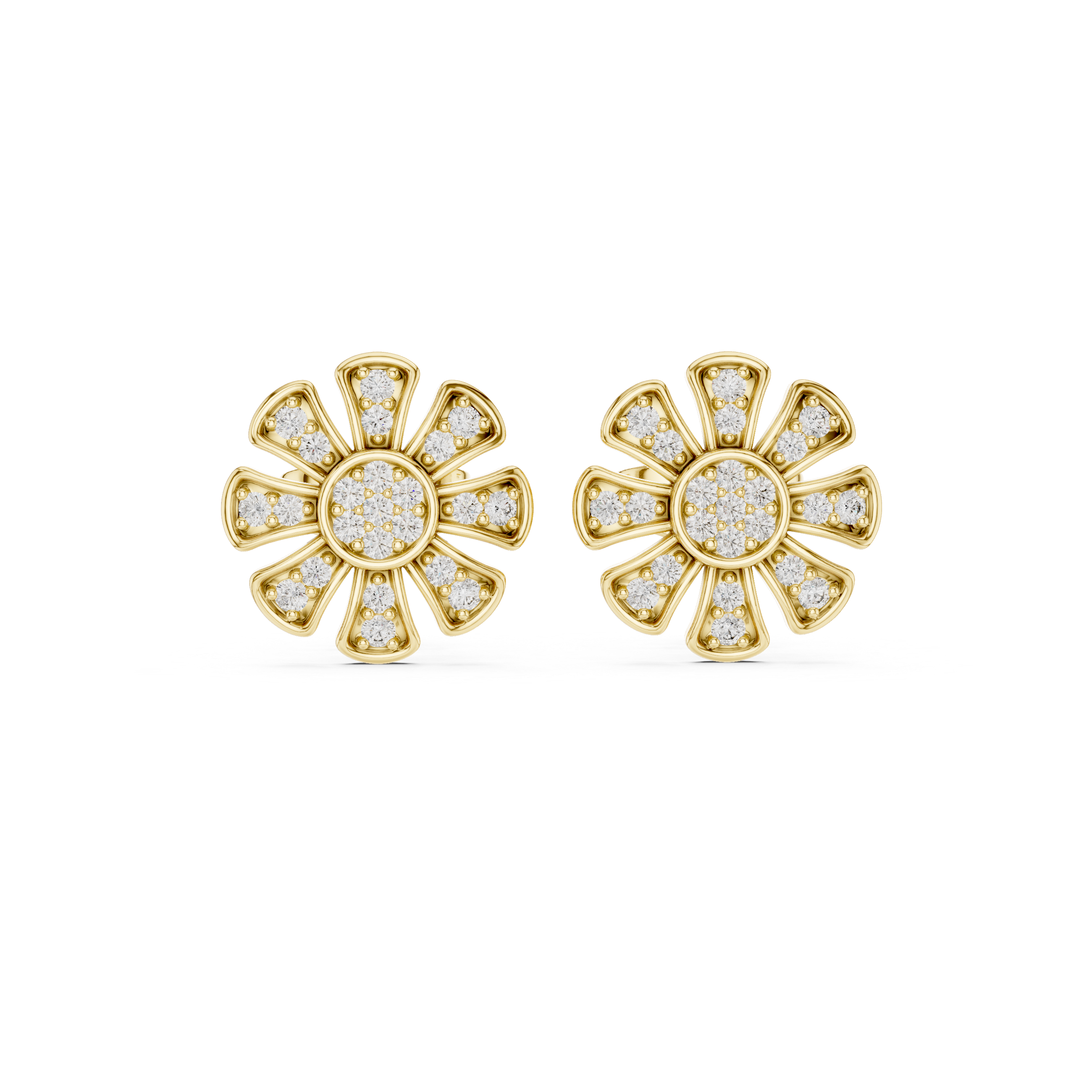 Unique Flower Stud Earrings With Round Cut Diamond