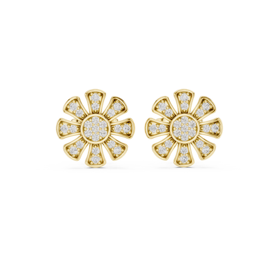 Unique Flower Stud Earrings With Round Cut Diamond