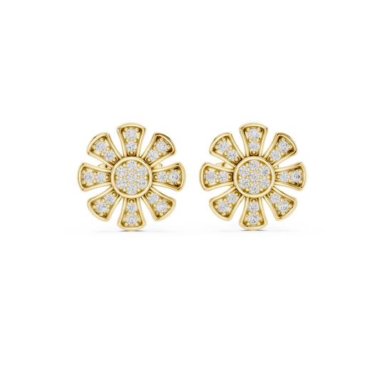 Unique Flower Stud Earrings With Round Cut Diamond