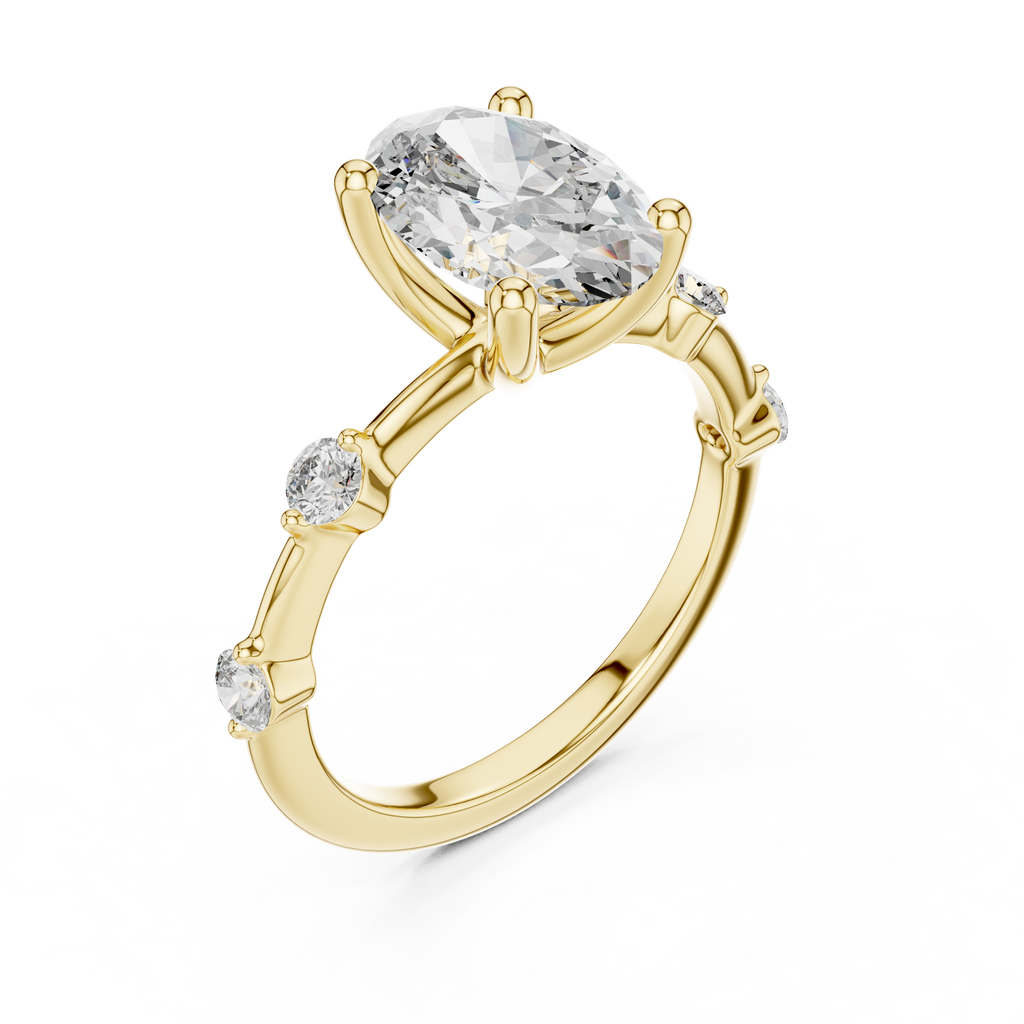 Modern Oval Diamond Engagement Ring in 14K Yellow Gold