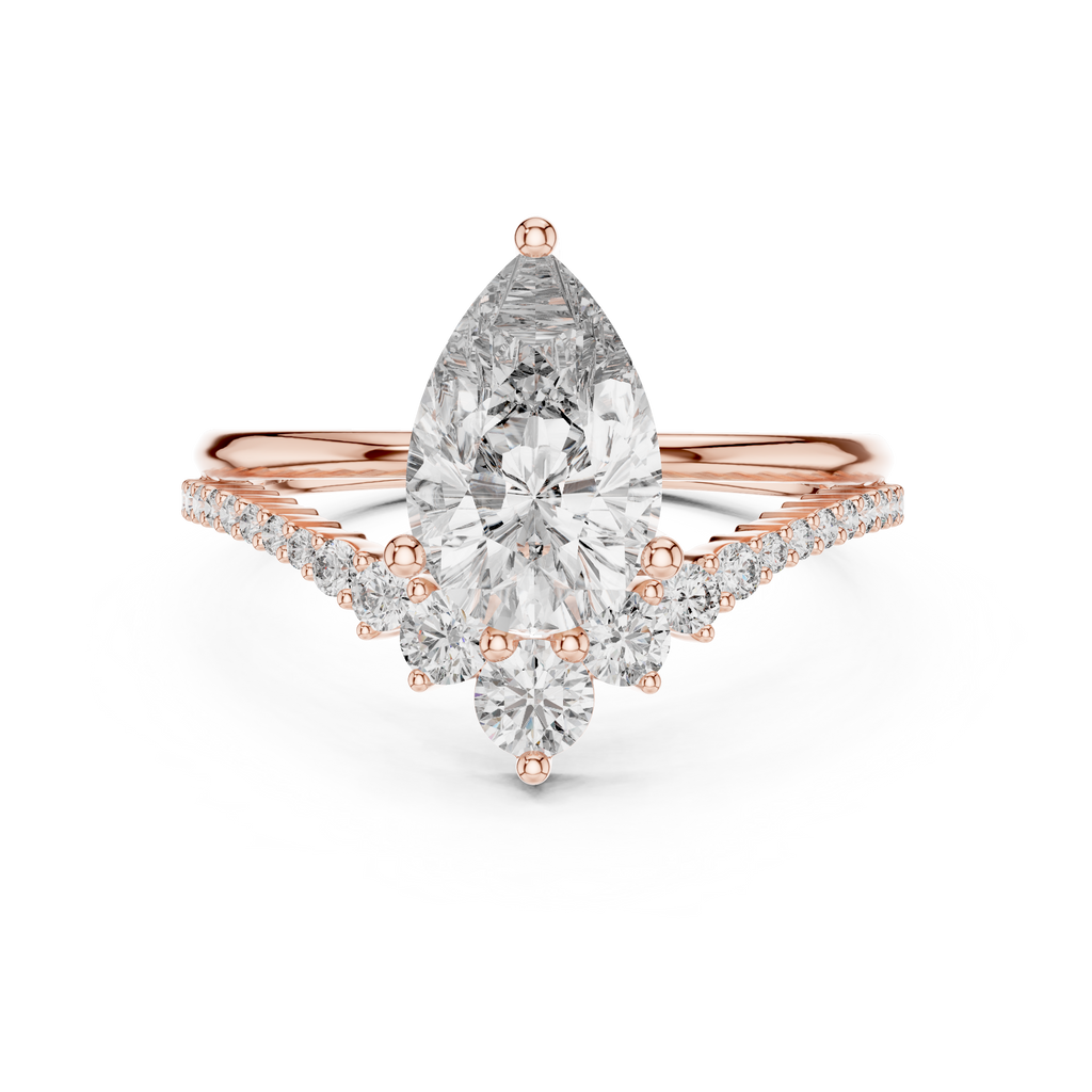 V Shape Pear Lab Diamond Bridal Engagement Ring