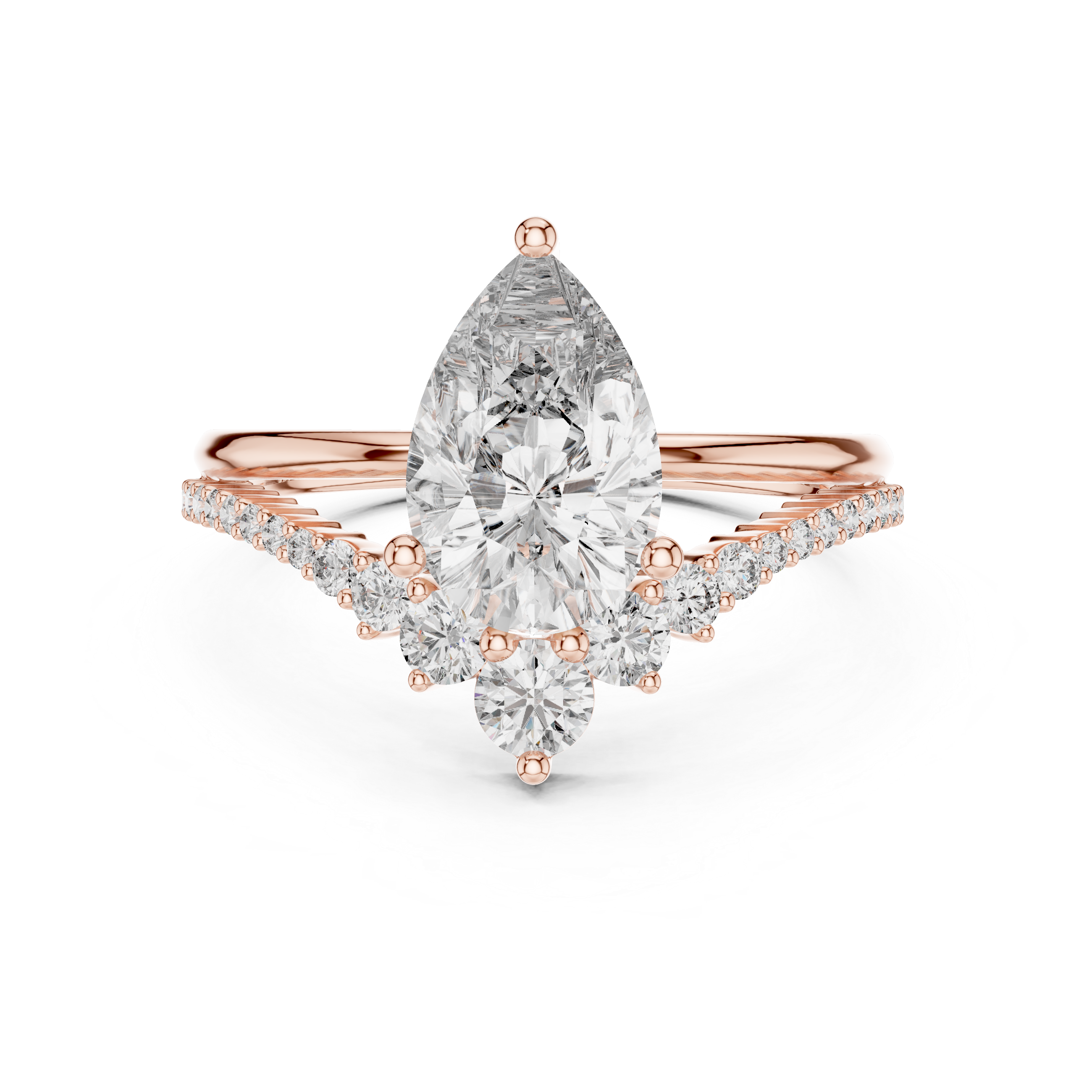 V Shape Pear Lab Diamond Bridal Engagement Ring