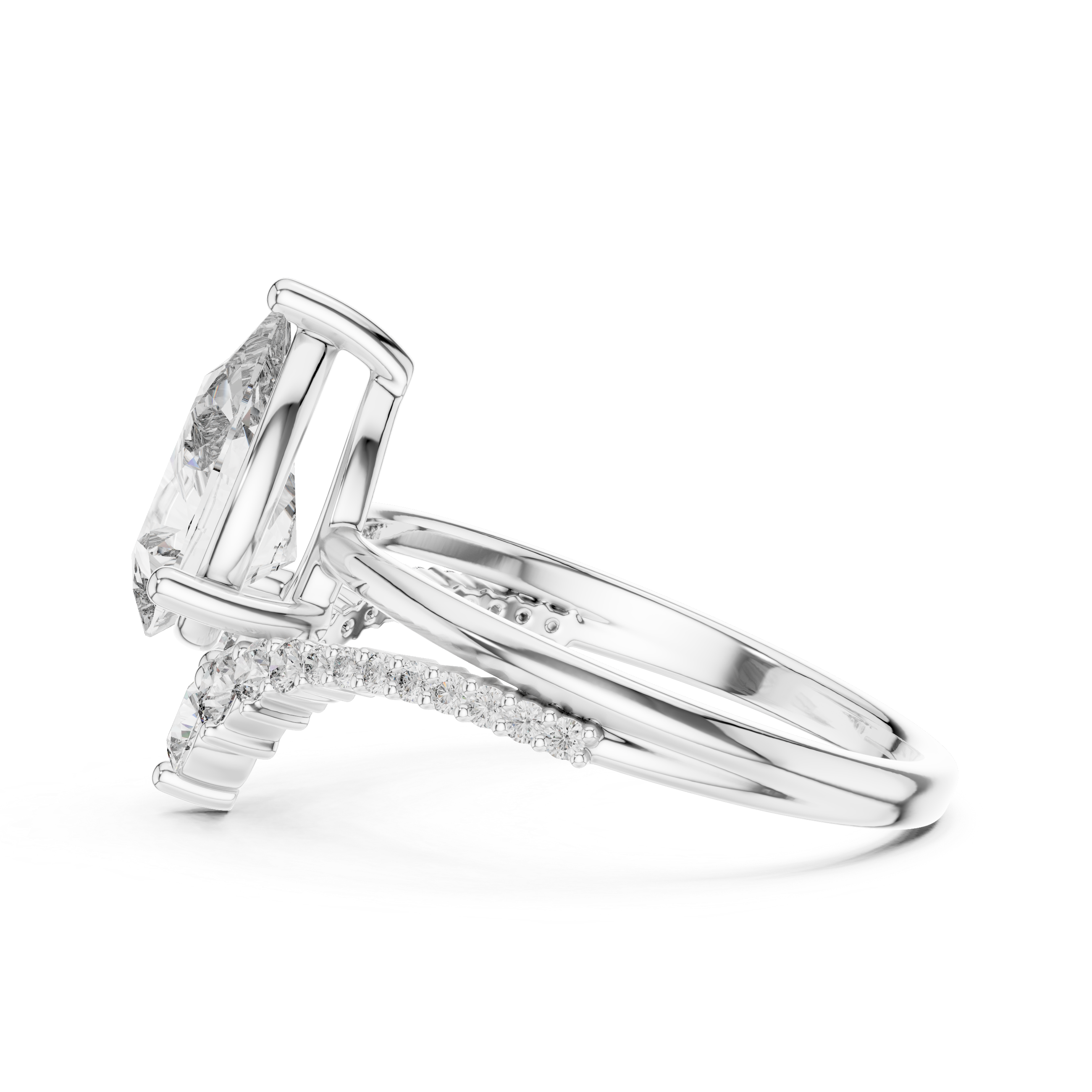 V Shape Pear Lab Diamond Bridal Engagement Ring