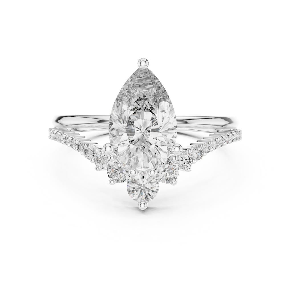 V Shape Pear Lab Diamond Bridal Engagement Ring