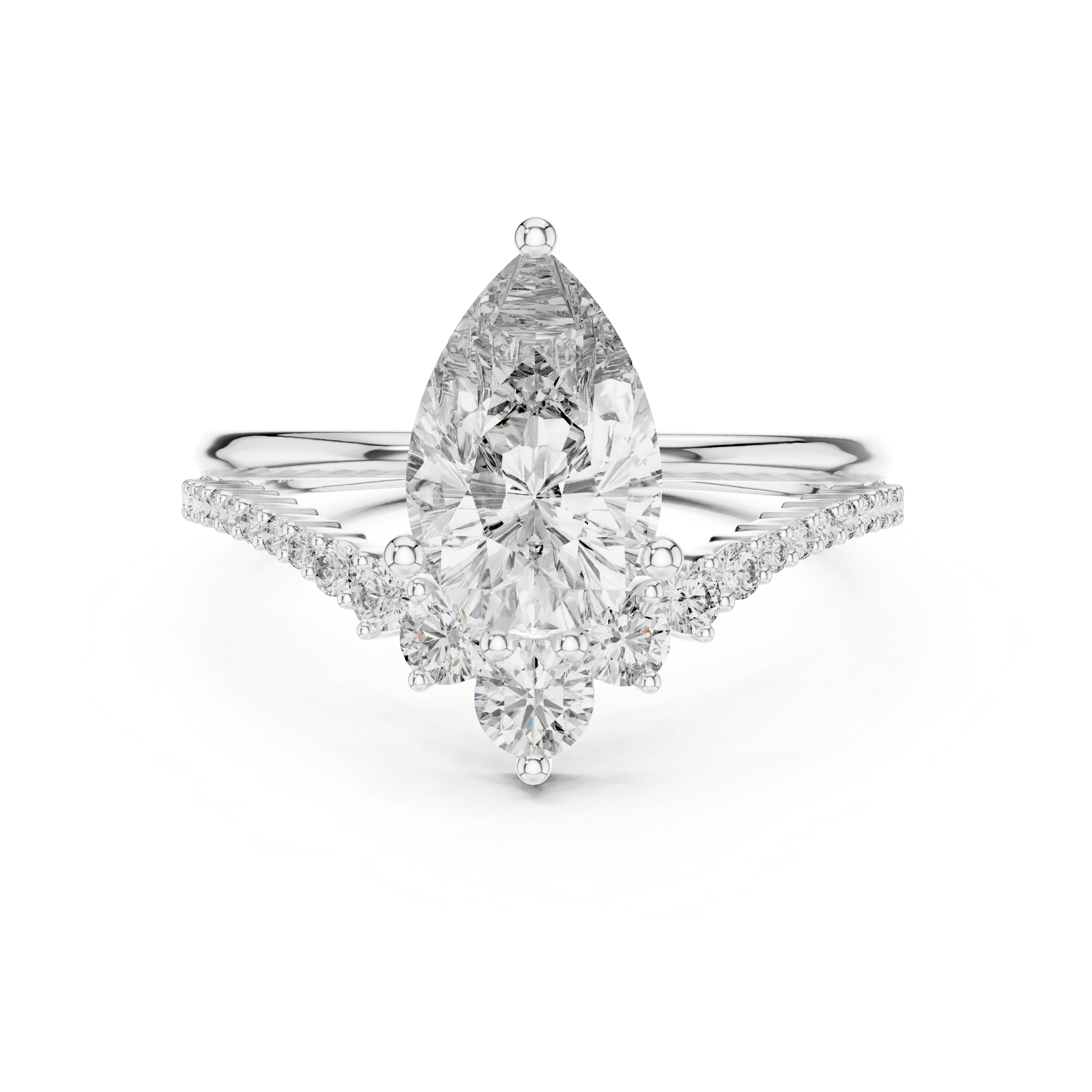V Shape Pear Lab Diamond Bridal Engagement Ring