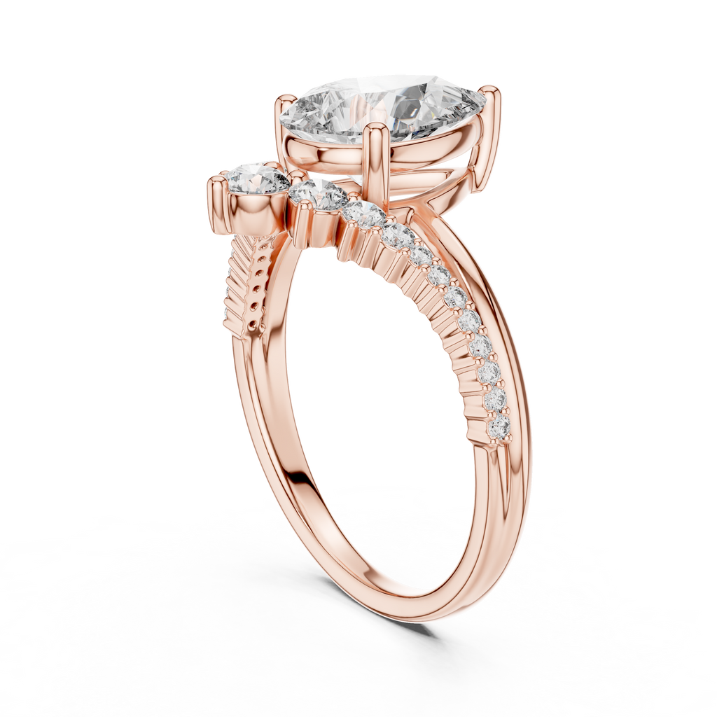 V Shape Pear Lab Diamond Bridal Engagement Ring