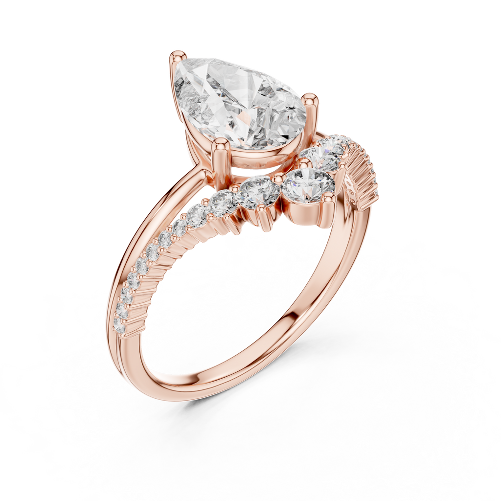 V Shape Pear Lab Diamond Bridal Engagement Ring