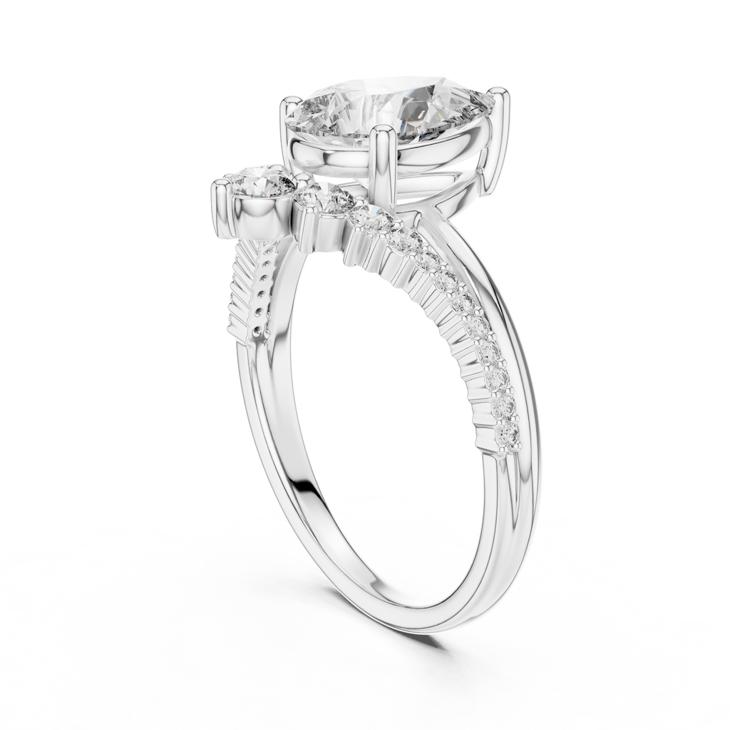 V Shape Pear Lab Diamond Bridal Engagement Ring