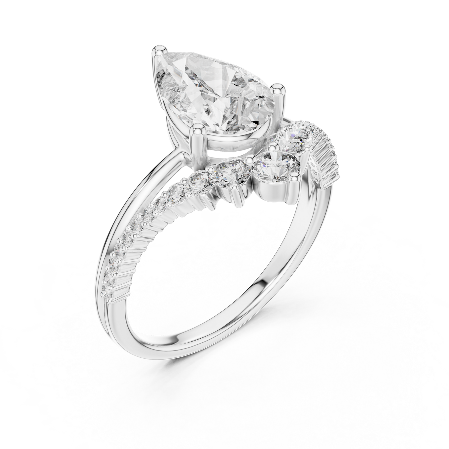 V Shape Pear Lab Diamond Bridal Engagement Ring