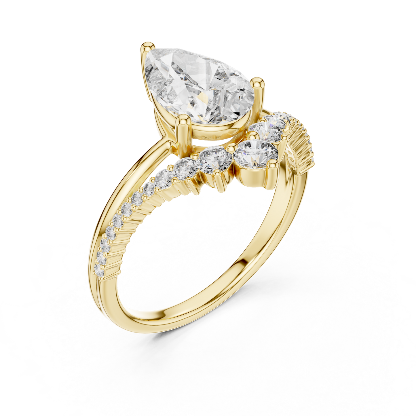 V Shape Pear Lab Diamond Bridal Engagement Ring
