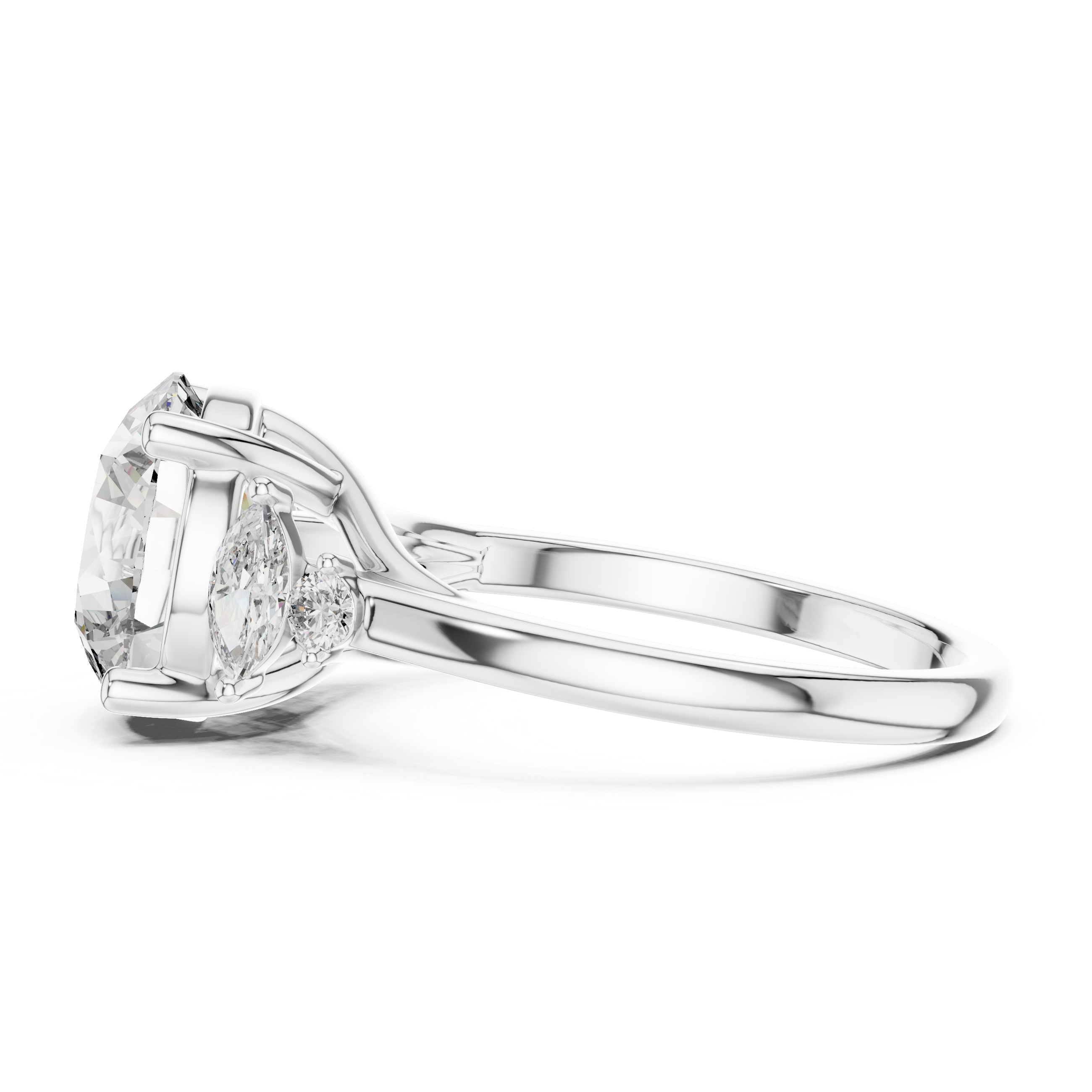 Lab Diamond Round Cut Engagement Ring with Side Stones