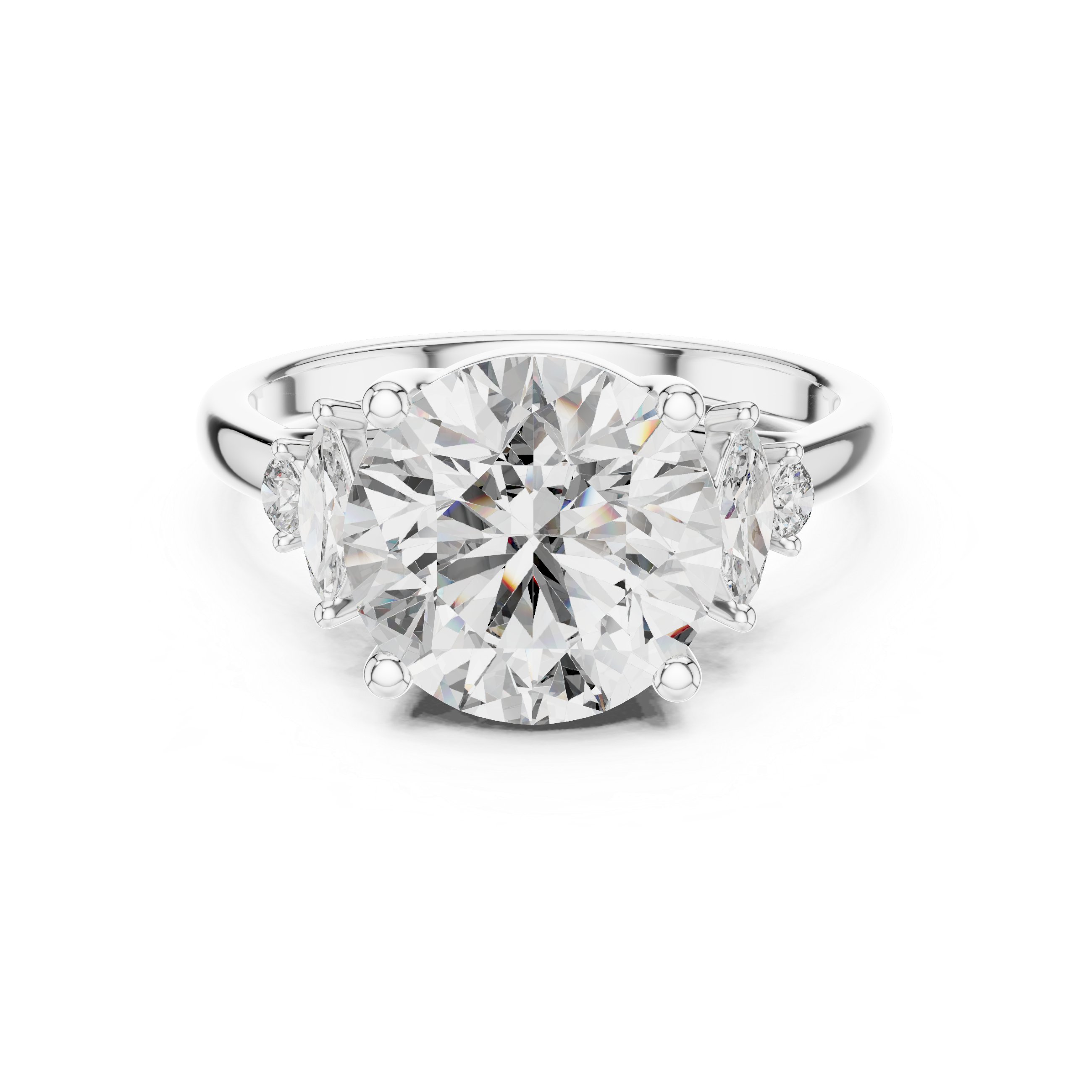 Lab Diamond Round Cut Engagement Ring with Side Stones