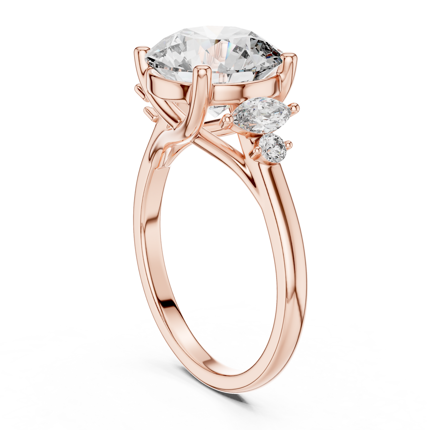 Lab Diamond Round Cut Engagement Ring with Side Stones
