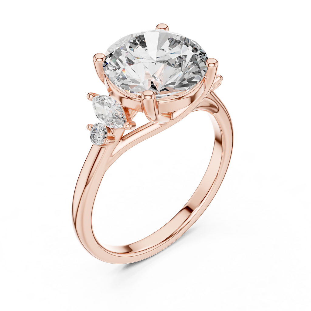 Lab Diamond Round Cut Engagement Ring with Side Stones