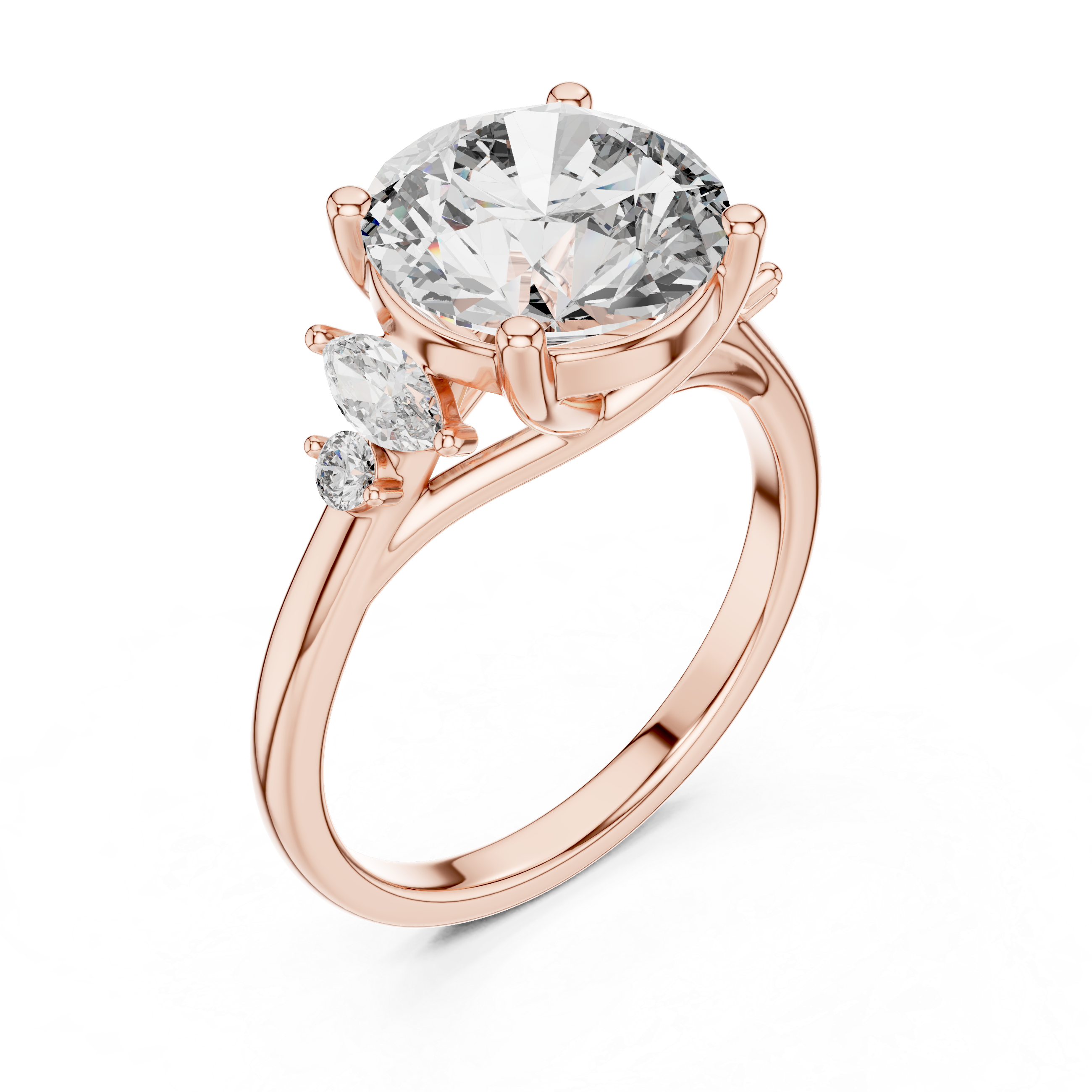 Lab Diamond Round Cut Engagement Ring with Side Stones