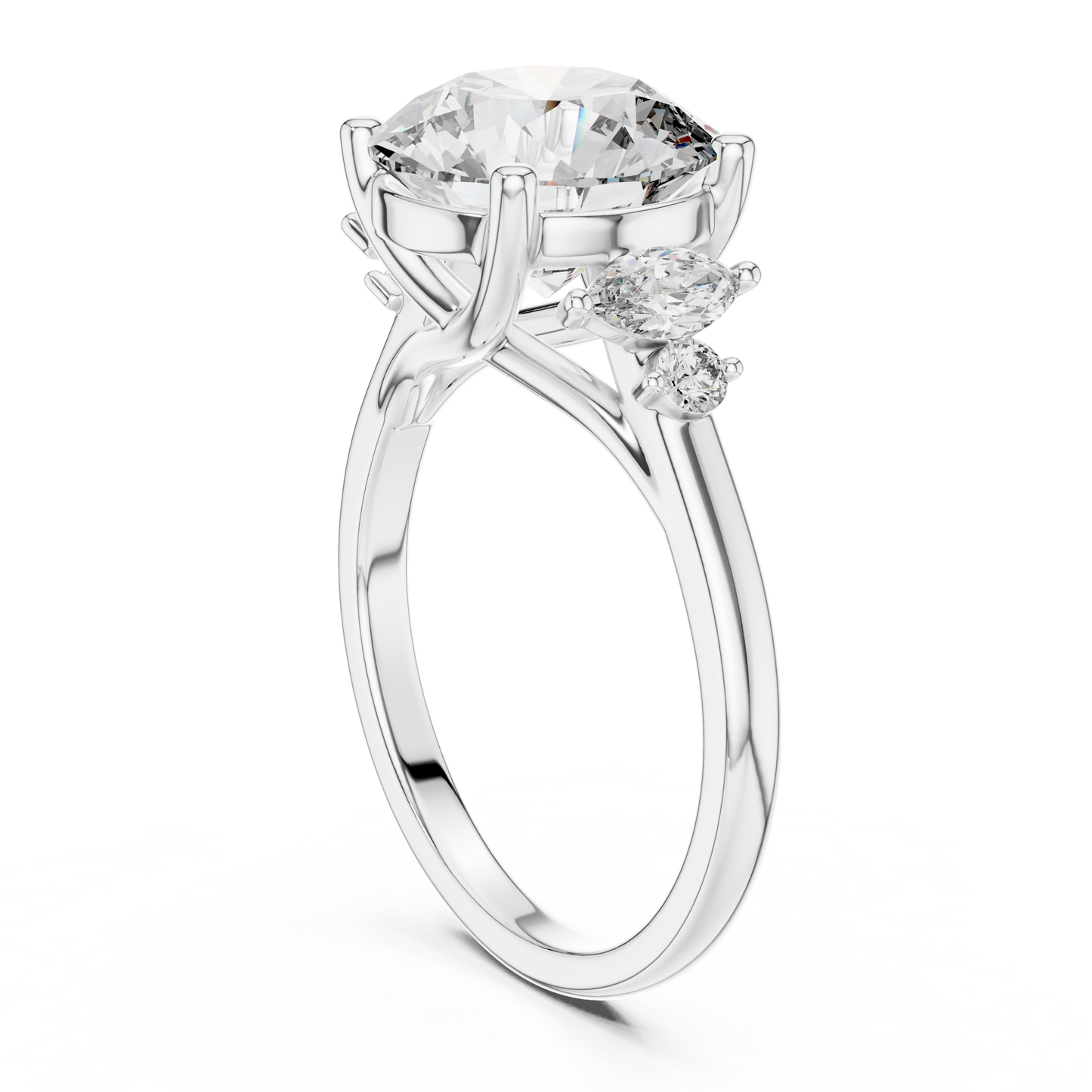 Lab Diamond Round Cut Engagement Ring with Side Stones
