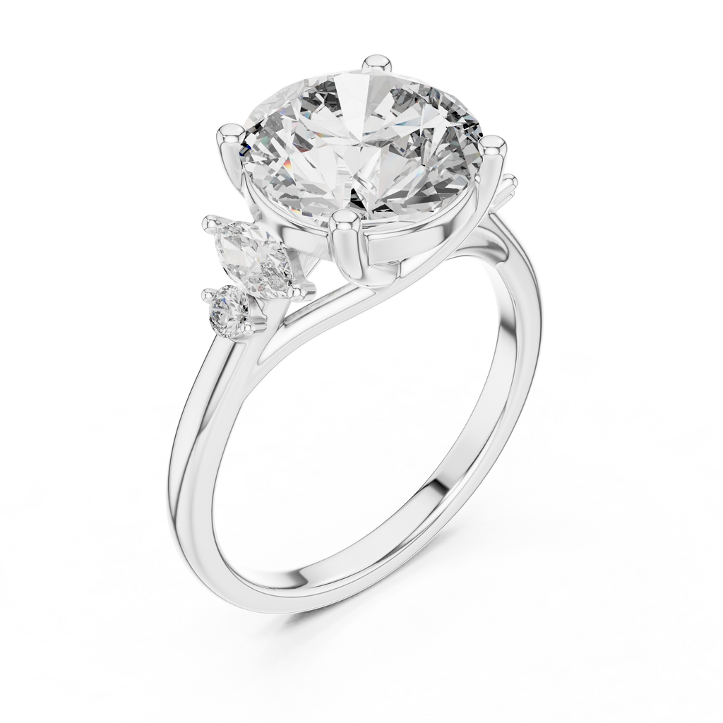 Lab Diamond Round Cut Engagement Ring with Side Stones