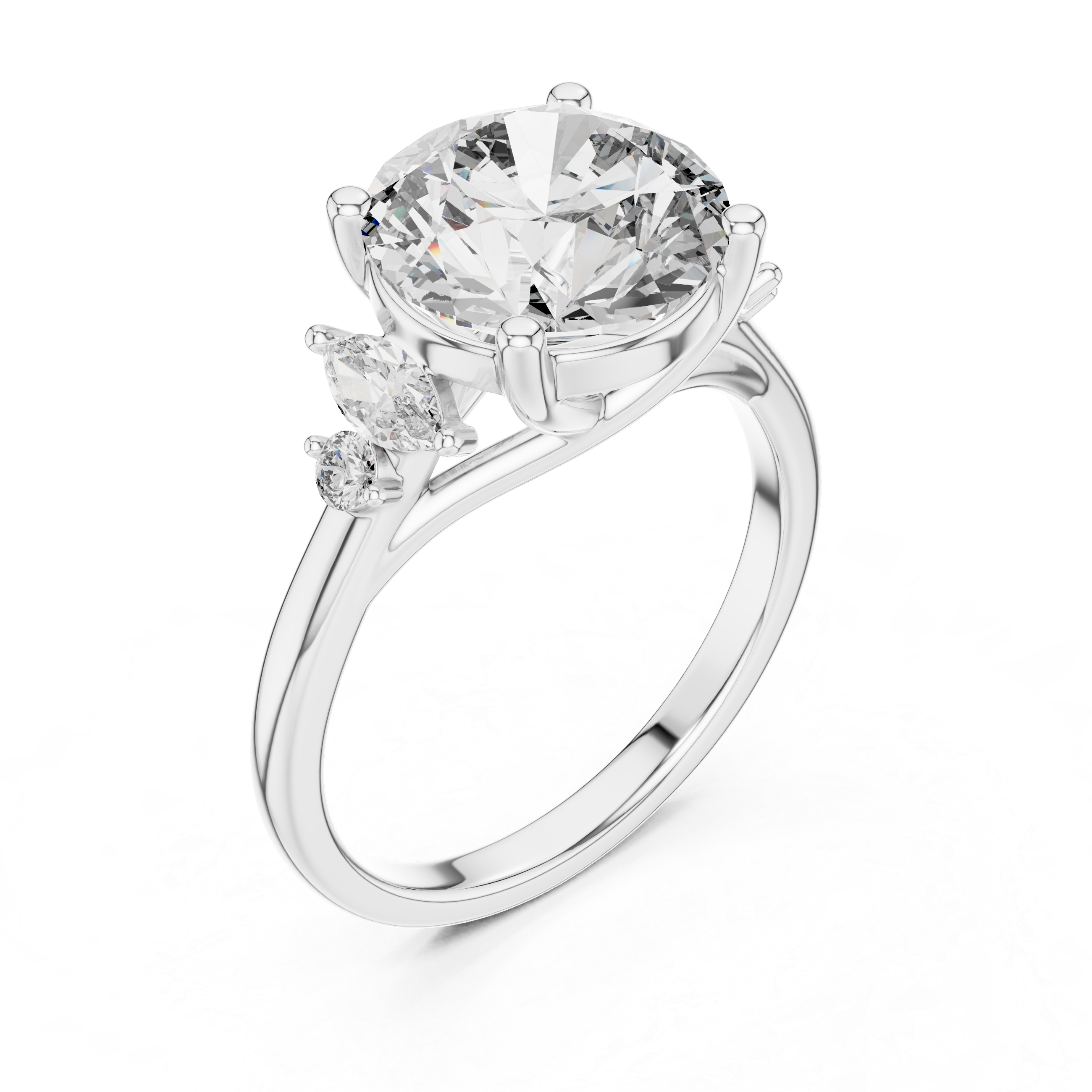 Lab Diamond Round Cut Engagement Ring with Side Stones