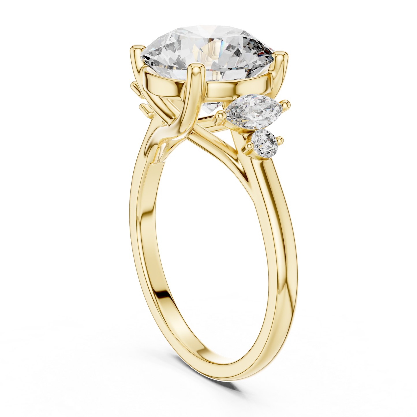 Lab Diamond Round Cut Engagement Ring with Side Stones
