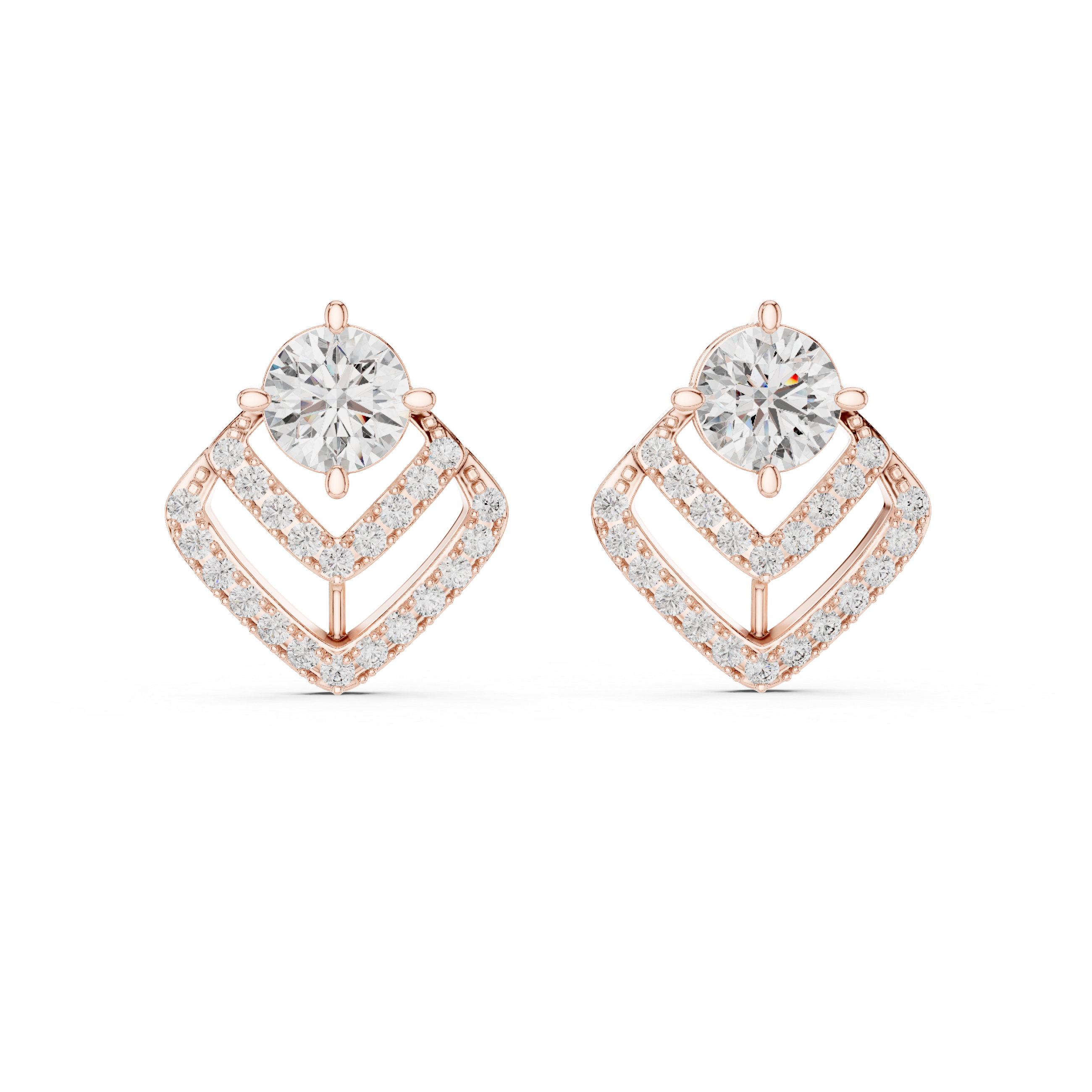 Unique Round Cut Diamond Drop Earrings