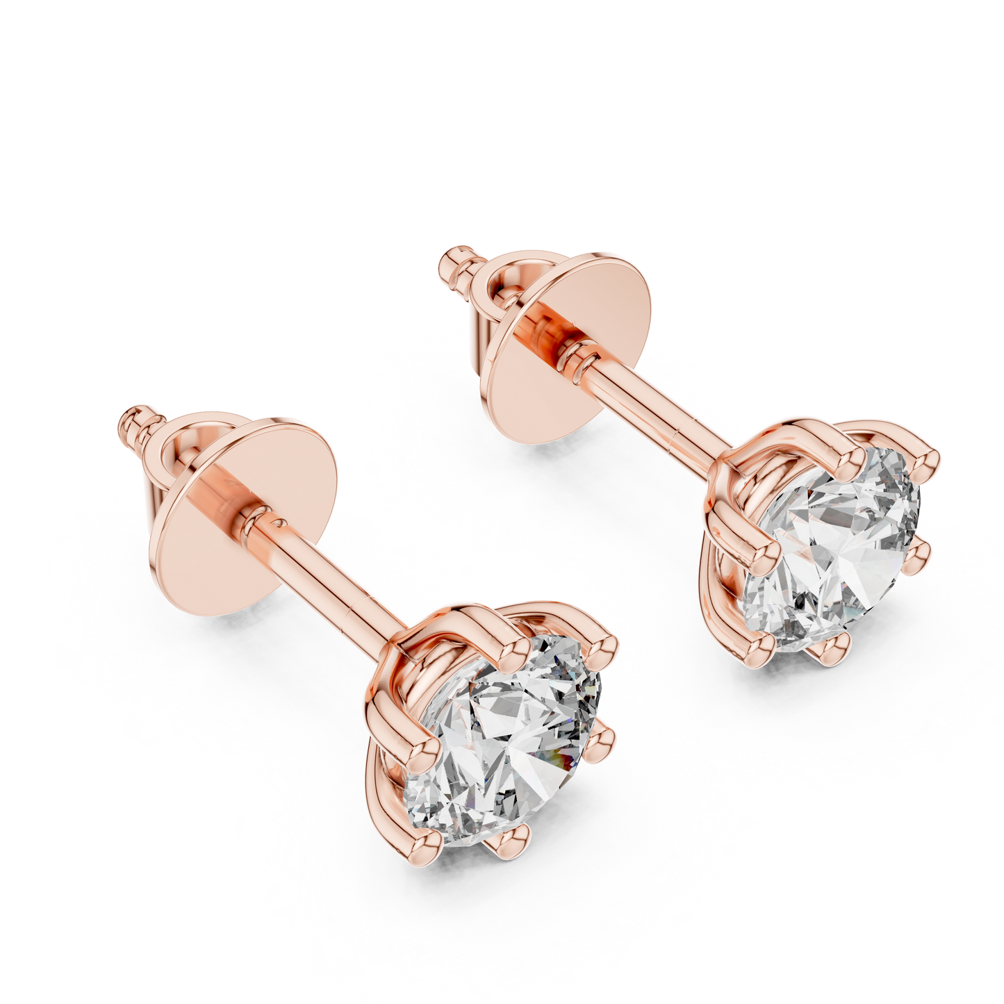 Six Prong Round Diamond Stud Earrings
