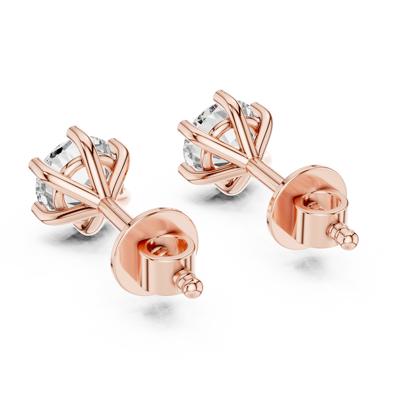 Six Prong Round Diamond Stud Earrings
