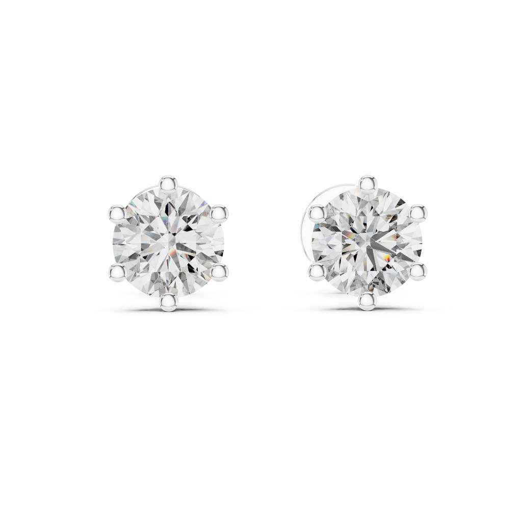 Six Prong Round Diamond Stud Earrings